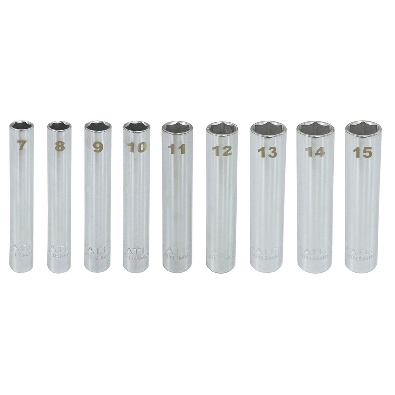 9 PIECE 1/4" DRIVE METRIC 6 POINT EXTRA DEEP SOCKET SET