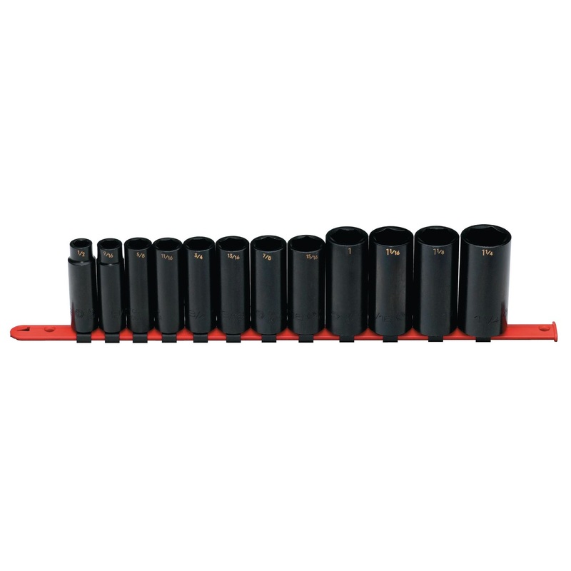 12 PIECE 1/2" DRIVE SAE 6 POINT DEEP IMPACT SOCKET SET