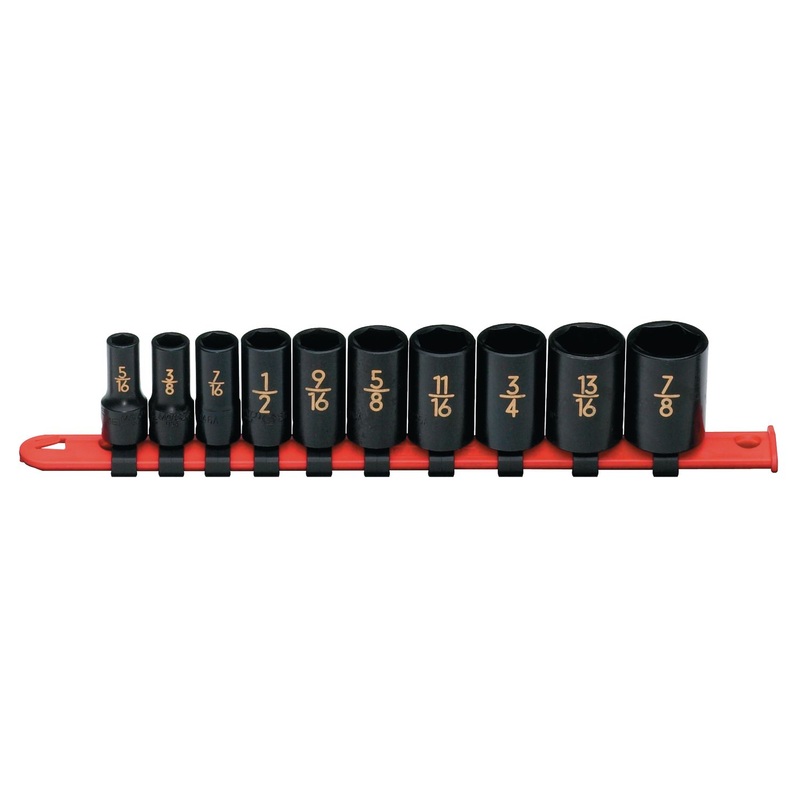 3/8" DRIVE 10 PIECE SAE 6 POINT MID-LENGTH IMPACT SOCKET SET