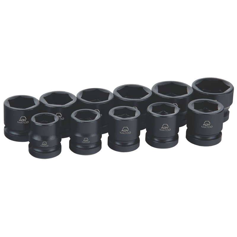 11 PIECE 1/2" DRIVE SAE 6 POINT ADV STUBBY IMPACT SOCKET SET