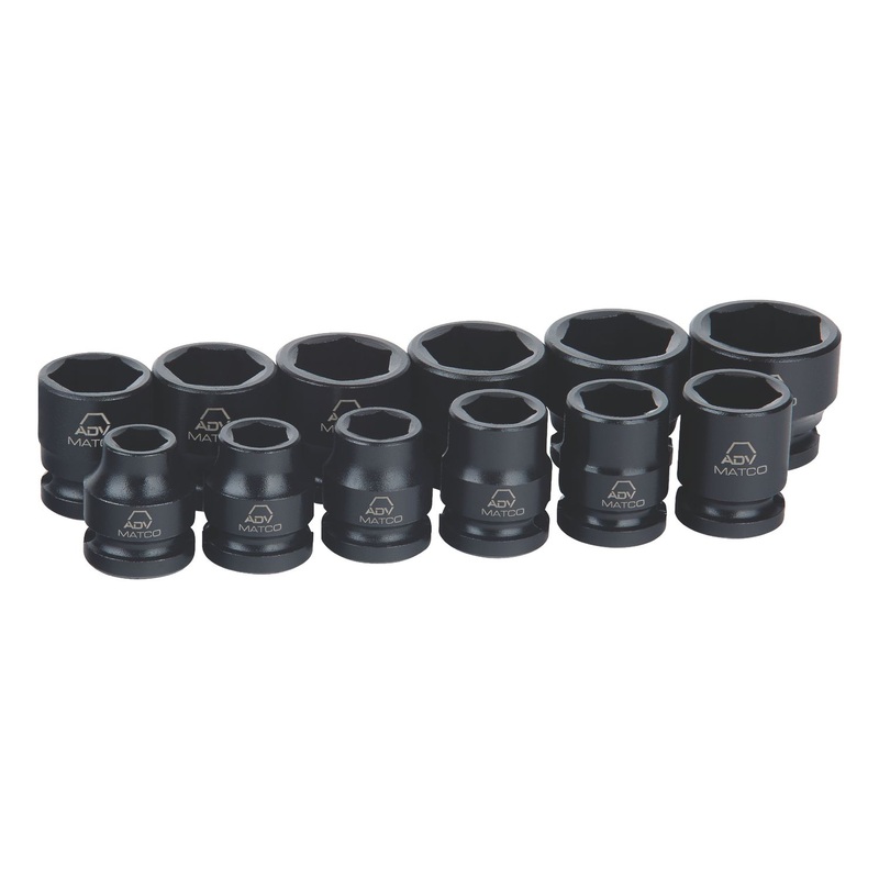 12 PIECE 3/8" DRIVE METRIC 6 POINT ADV STUBBY IMPACT SOCKET SET