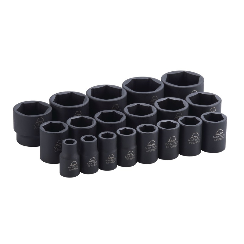 19 PIECE 1/2" DRIVE SAE 6 POINT ADV IMPACT SOCKET SET