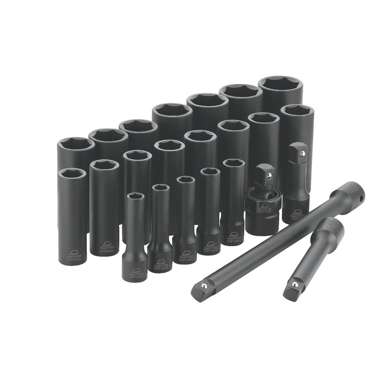 24 PIECE 1/2" DRIVE SAE 6 POINT ADV DEEP IMPACT SOCKET SET