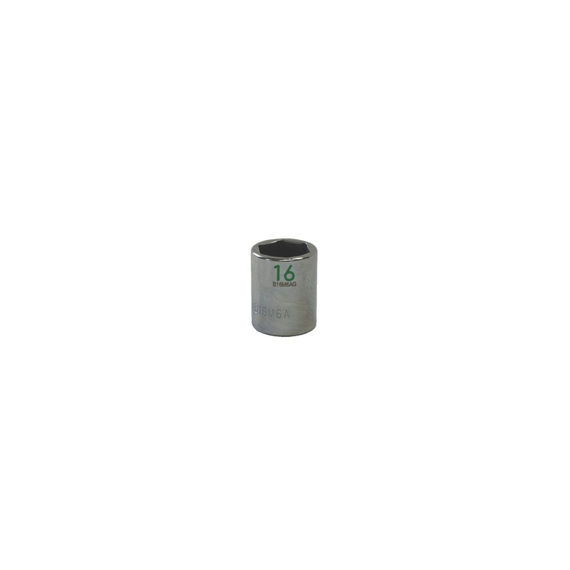 3/8" DRIVE 16MM METRIC 6 POINT CHROME SOCKET - GREEN
