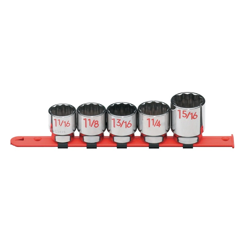 1/2" DRIVE 5 PIECE SAE 12 POINT CHROME SOCKET SET