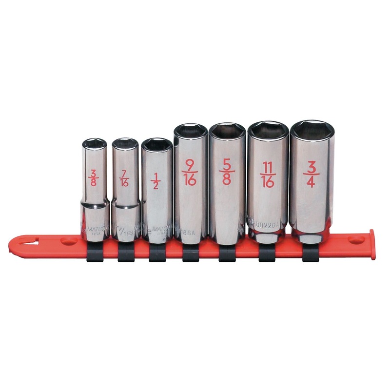 3/8" DRIVE 7 PIECE SAE 6 POINT DEEP CHROME SOCKET SET
