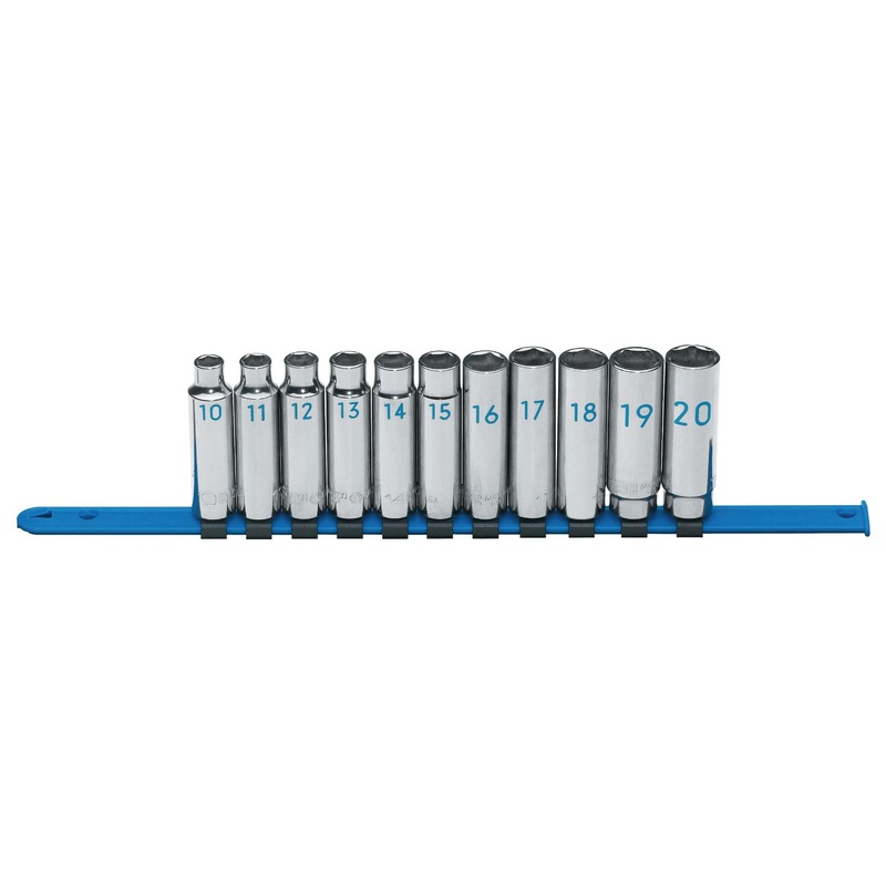 1/2" DRIVE 11 PIECE METRIC 6 POINT DEEP CHROME SOCKET SET