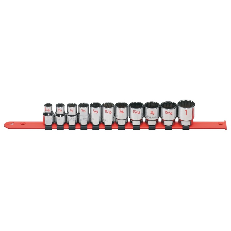 11 PIECE 1/2" DRIVE SAE 12 POINT CHROME SOCKET SET
