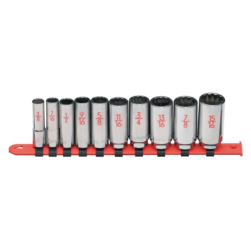 3/8" DRIVE 10 PIECE SAE 12 POINT DEEP CHROME SOCKET SET