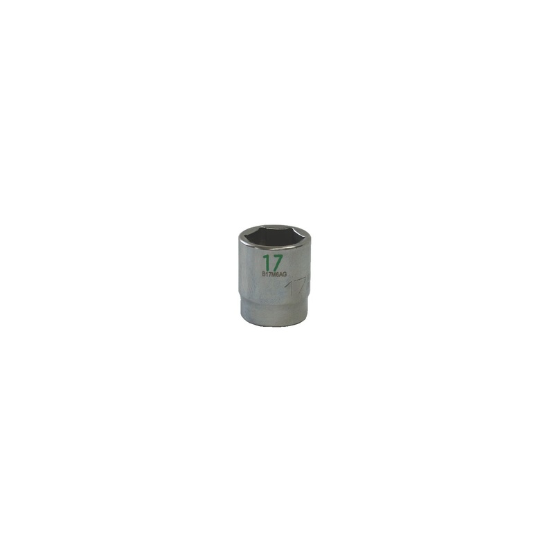 3/8" DRIVE 17MM METRIC 6 POINT CHROME SOCKET - GREEN