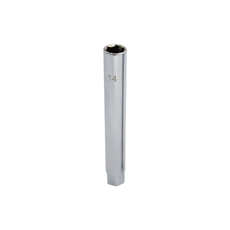 3/8" X 11/16" DUAL DRIVE 14MM METRIC 6 POINT 6" EXTRA DEEP SPARK PLUG SOCKET WITH RETAINING TAB