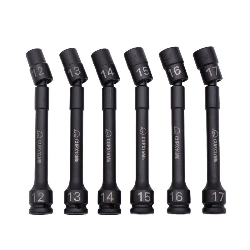 6 PIECE 1/2" DRIVE METRIC 6 POINT PINLESS UNIVERSAL IMPACT EXTENSION SET