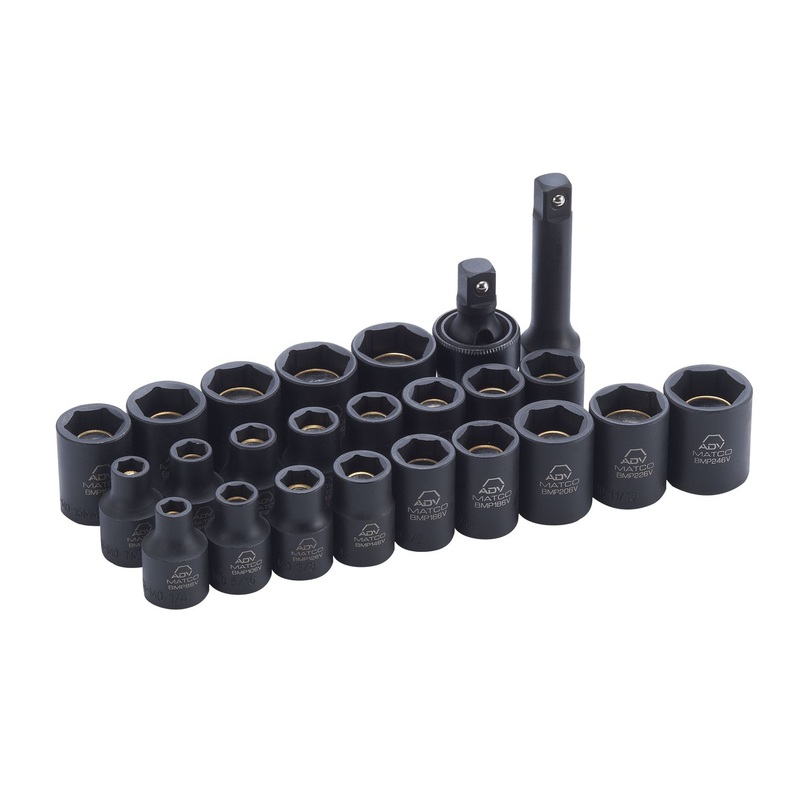 24 PIECE 3/8" DRIVE METRIC & SAE 6 POINT ADV MAGNETIC IMPACT SOCKET SET