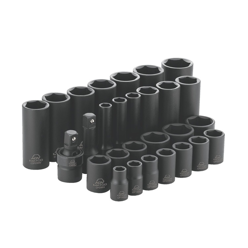 28 PIECE 1/2" DRIVE SAE 6 POINT ADV STANDARD AND DEEP IMPACT SOCKET SET