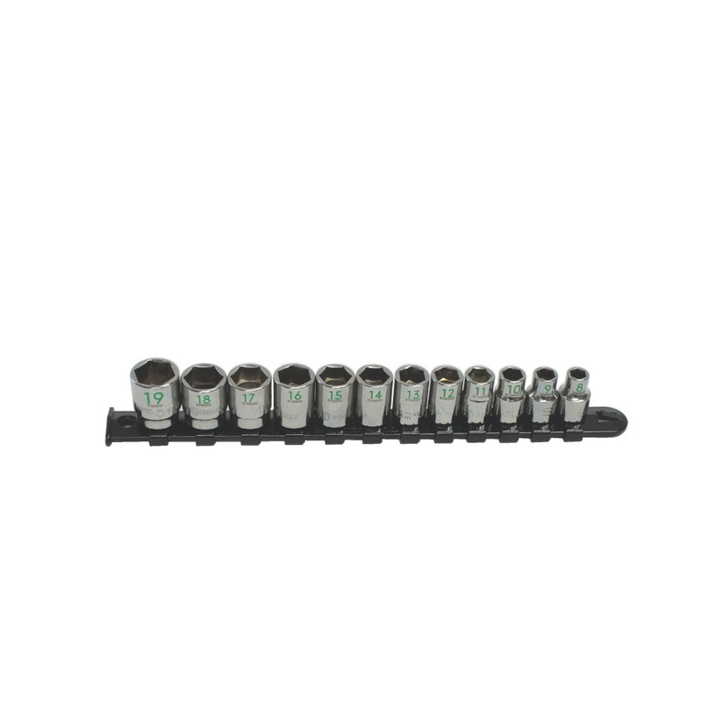 3/8" DRIVE 12 PIECE METRIC 6 POINT CHROME SOCKET SET - GREEN