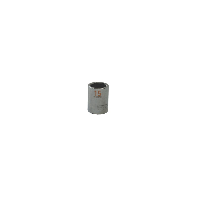 3/8" DRIVE 15MM METRIC 6 POINT CHROME SOCKET - ORANGE