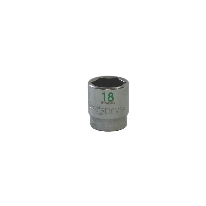 3/8" DRIVE 18MM METRIC 6 POINT CHROME SOCKET - GREEN