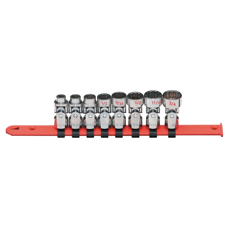 3/8" DRIVE 8 PIECE SAE 12 POINT UNIVERSAL CHROME SOCKET SET