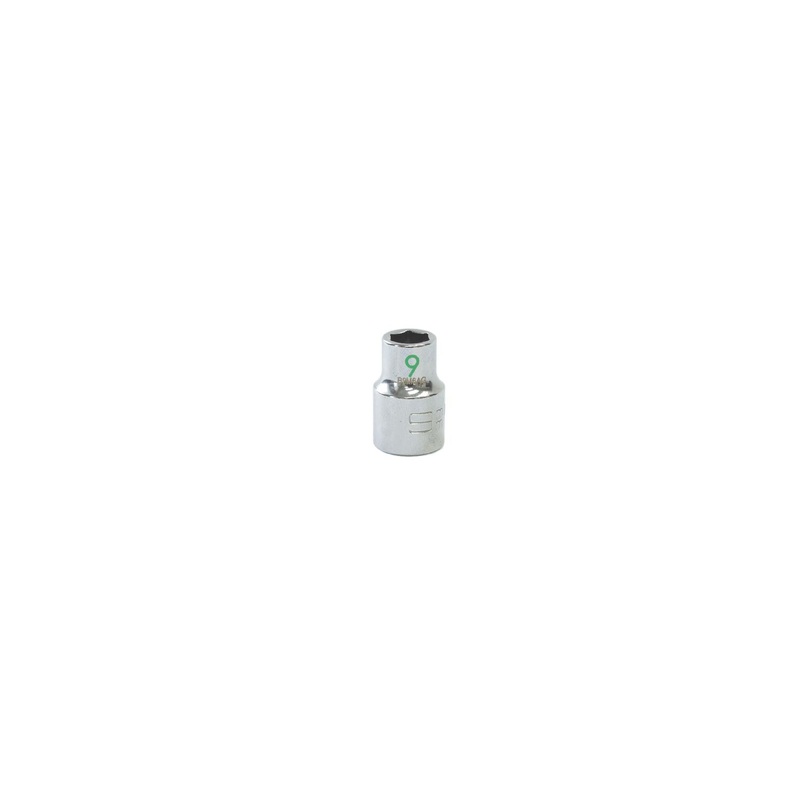 3/8" DRIVE 9MM METRIC 6 POINT CHROME SOCKET - GREEN