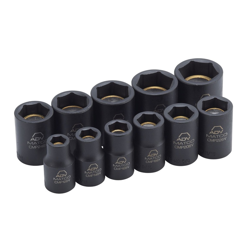 1/2" DRIVE 11 PIECE SAE 6 POINT MAGNETIC ADV IMPACT SOCKET SET