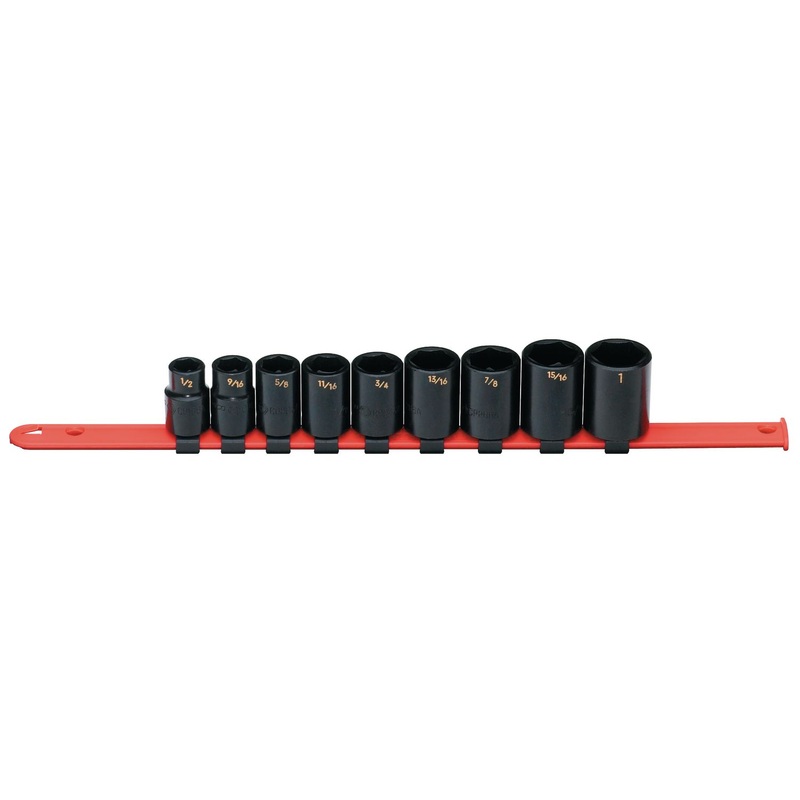 1/2" DRIVE 9 PIECE SAE 6 POINT IMPACT SOCKET SET