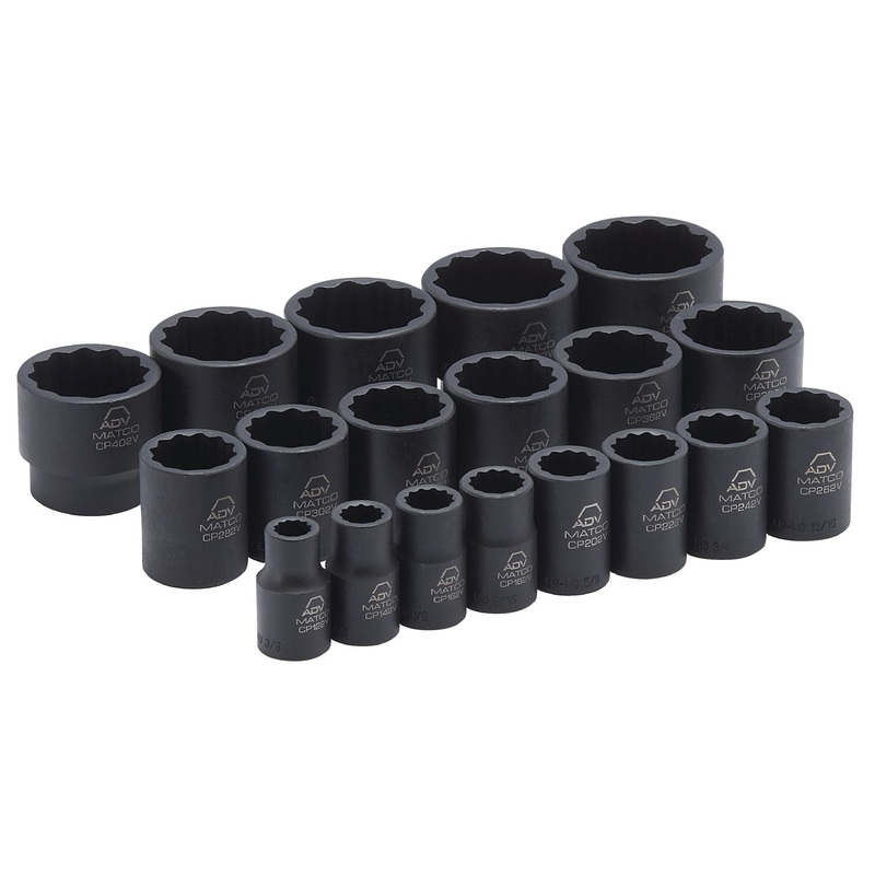 19 PIECE 1/2" DRIVE SAE 12 POINT ADV IMPACT SOCKET SET