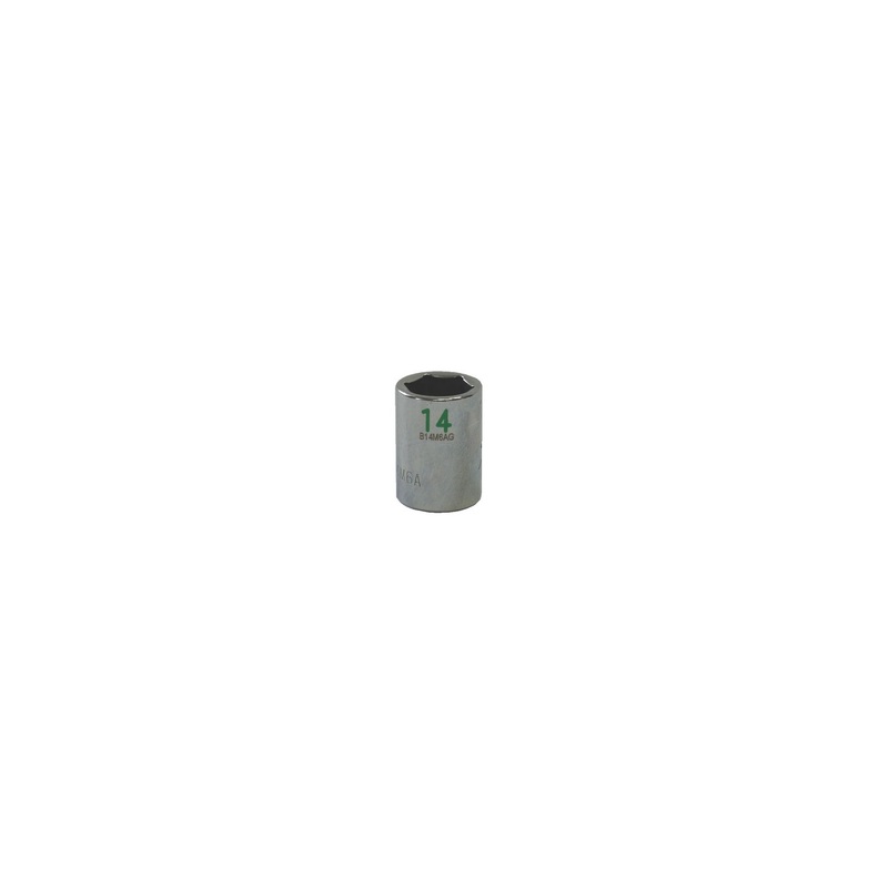 3/8" DRIVE 14MM METRIC 6 POINT CHROME SOCKET - GREEN