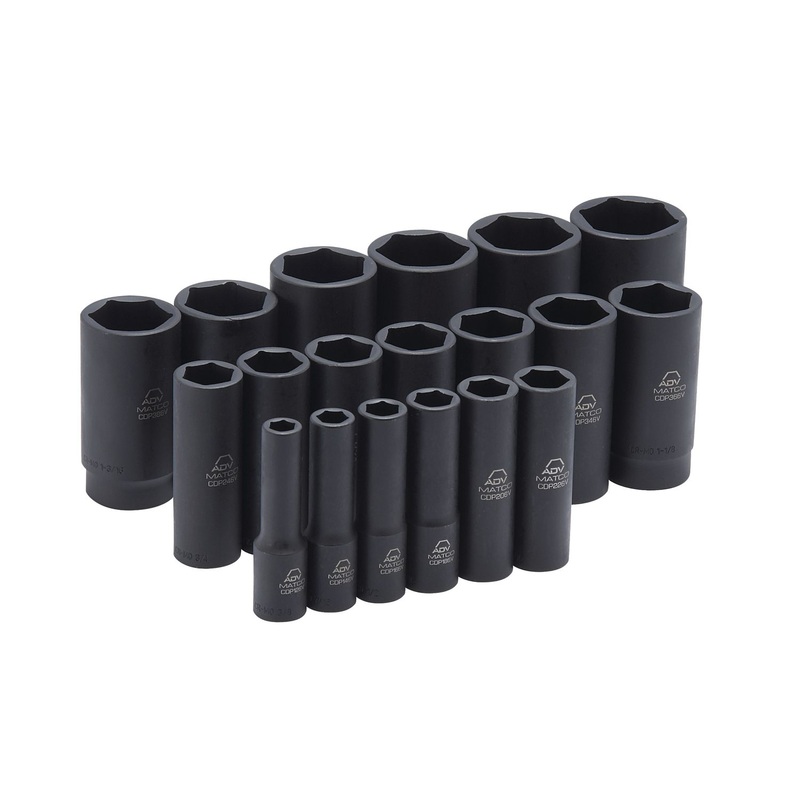 19 PIECE 1/2" DRIVE SAE 6 POINT ADV DEEP IMPACT SOCKET SET