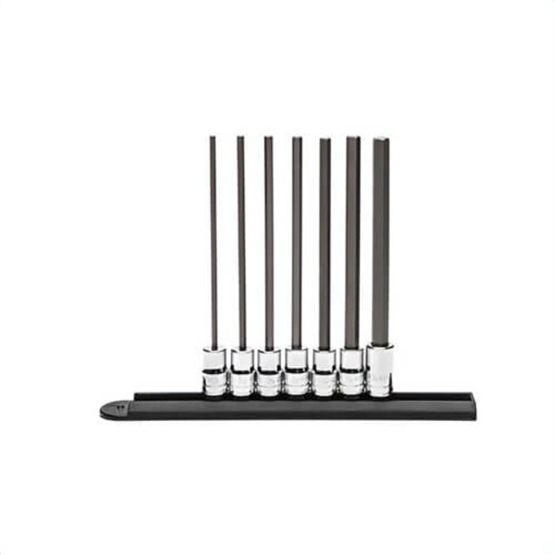 Gearwrench 82537 Long L Bit Socket Set, 3/8 in Drive, 7 pc, Full Polished Chrome/Black Oxide, ASME Specified