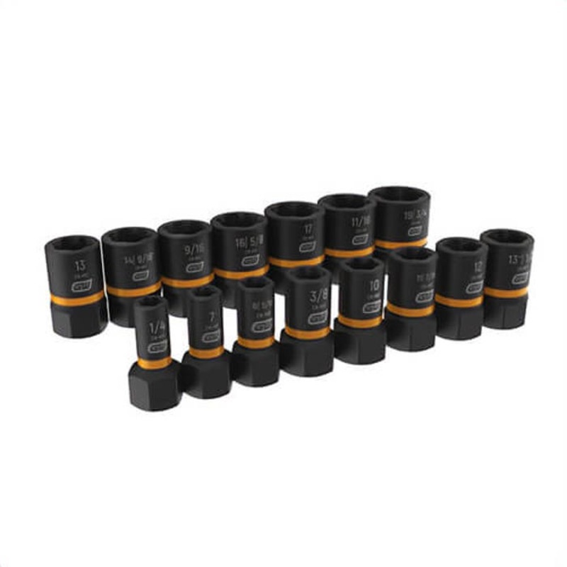 Gearwrench 84783 Standard L Extraction Socket Set, 1/4 in, 3/8 in Drive, 15 pc, Included Socket Size: 1/4 to 3/4 in
