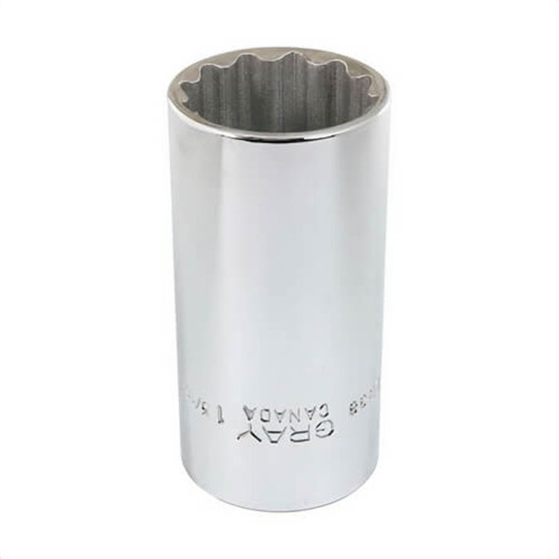 Gray Tools LD38 Deep Socket, Imperial, 1/2 in Square Drive, 1-3/16 in Hex Socket, 12 Points
