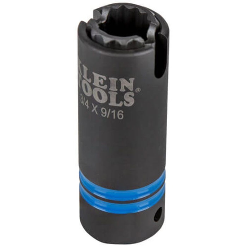 Klein 66031 3-in-1 Single Ended Slotted Impact Socket, Cross Hole Style, 1/2 in, 3/4 x 9/16 in, 12 Points