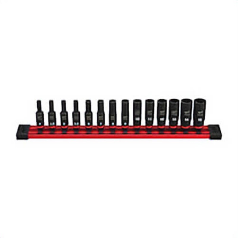 Milwaukee Shockwave Impact Duty 49-66-7003 Deep Socket Set, ASME Specified, 6 Points, 1/4 in Drive, 14 pc, Hex