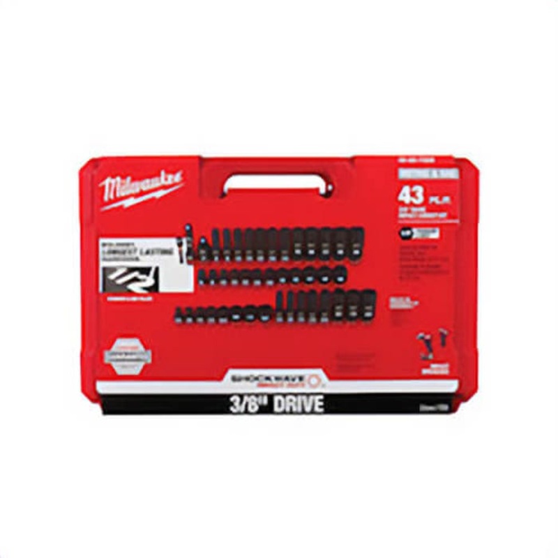 Milwaukee Shockwave Impact Duty 49-66-7009 Deep Socket Set, ASME Specified, 6 Points, 3/8 in Drive, 43 pc, Hex, Case Container