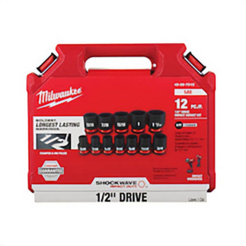 Milwaukee Shockwave Impact Duty 49-66-7010 Standard Socket Set, ASME Specified, 6 Points, 1/2 in Drive, 12 pc, Hex