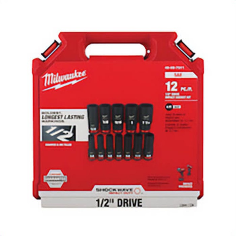 Milwaukee Shockwave Impact Duty 49-66-7011 Deep Socket Set, ASME Specified, 6 Points, 1/2 in Drive, 12 pc, Hex