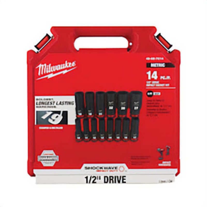 Milwaukee Shockwave Impact Duty 49-66-7014 Deep Socket Set, ASME Specified, 6 Points, 1/2 in Drive, 14 pc