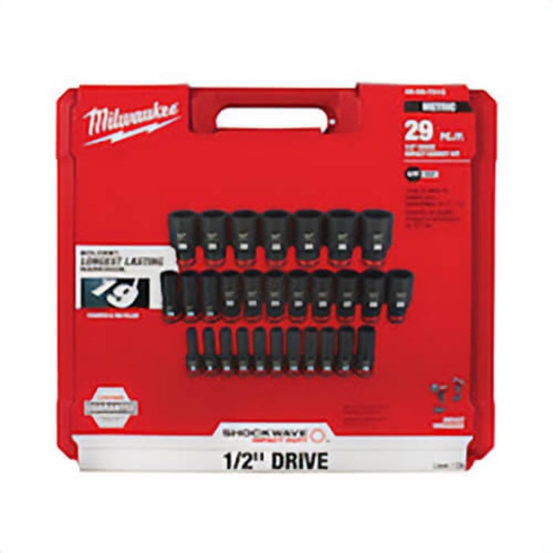 Milwaukee Shockwave Impact Duty 49-66-7015 Deep Socket Set, ASME Specified, 6 Points, 1/2 in Drive, 29 pc, Hex, Case Container