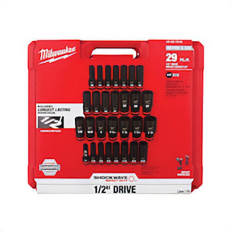 Milwaukee Shockwave Impact Duty 49-66-7016 Deep Socket Set, ASME Specified, 6 Points, 1/2 in Drive, 29 pc, Hex, Case Container