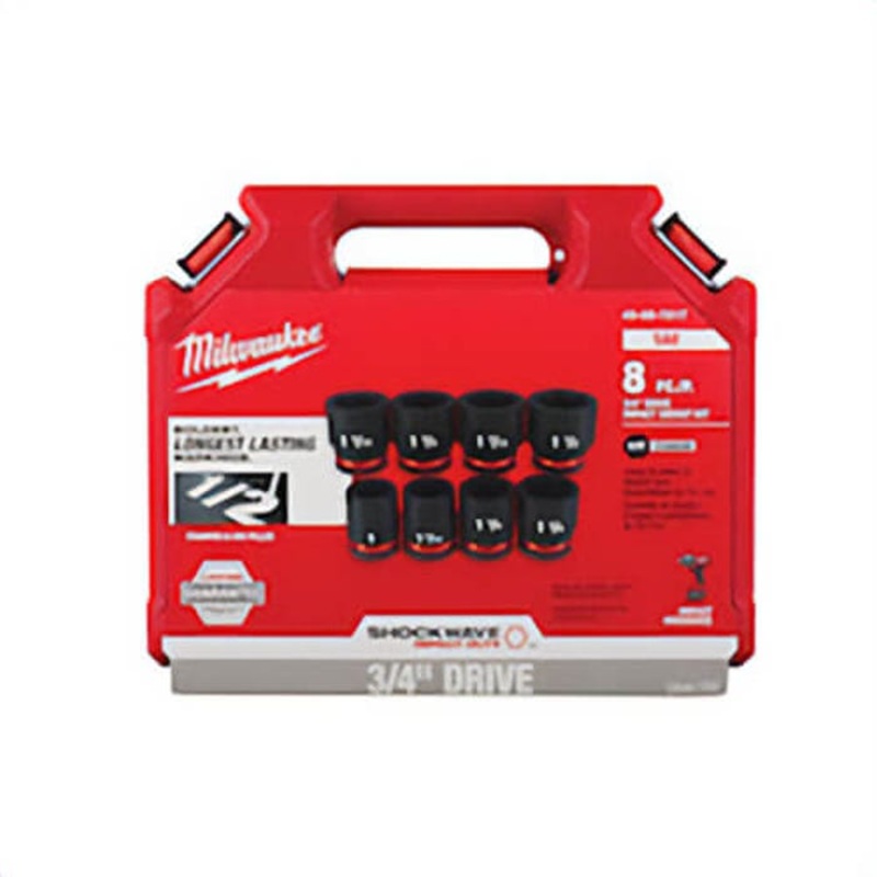 Milwaukee Shockwave Impact Duty 49-66-7017 Standard Socket Set, ASME Specified, 6 Points, 3/4 in Drive, 8 pc, Hex