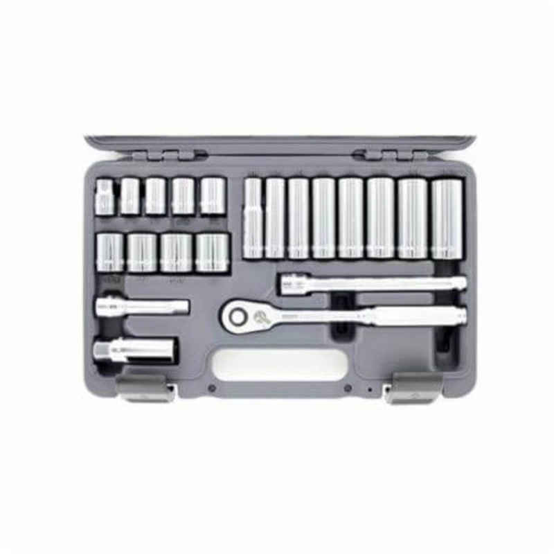 Wright A34 Socket Set, Imperial, 12 Points, 3/8 in Drive, 21 pc