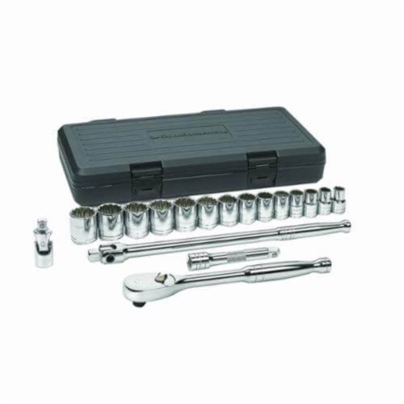 GearWrench 80716 Socket Set, Imperial, 12 Points, 1/2 in, 18 Pieces, Storage Case Container