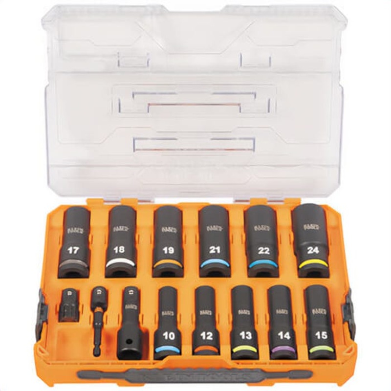 Klein 65111IMPCTM Knect Drive Deep Well Impact Socket Set with Case, Chrome Moly Steel, Metric, 1/2 in, 14 pc