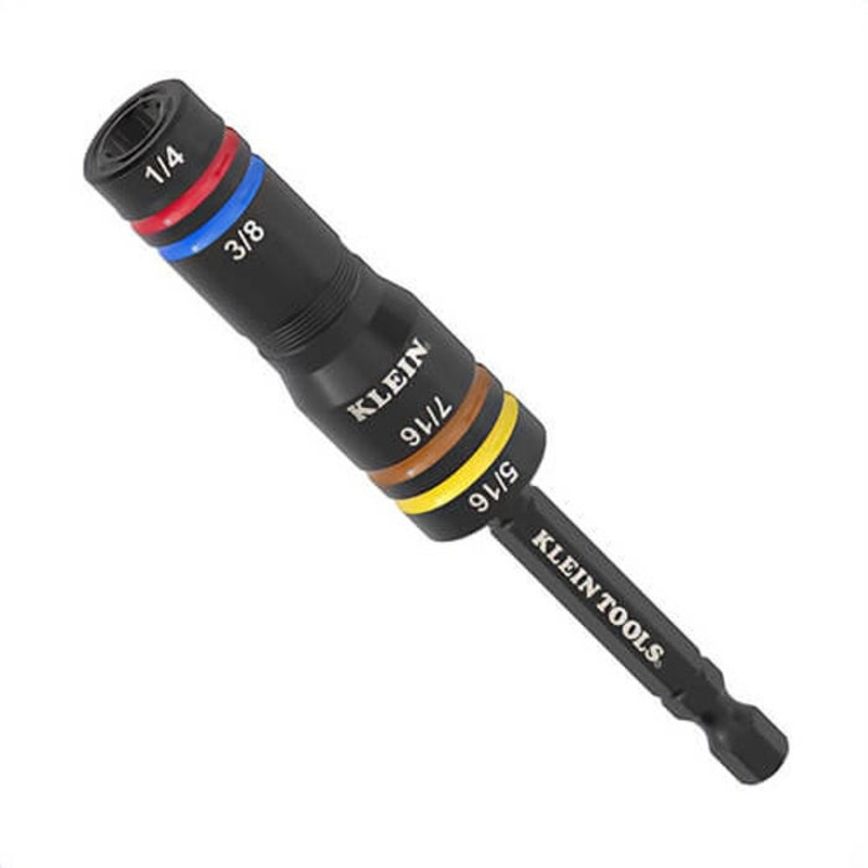Klein 651QS Knect Quad-4 Deep-Well Heavy-Duty Impact Flip Socket, 6-Point, SAE, Steel, 1/4 in Drive