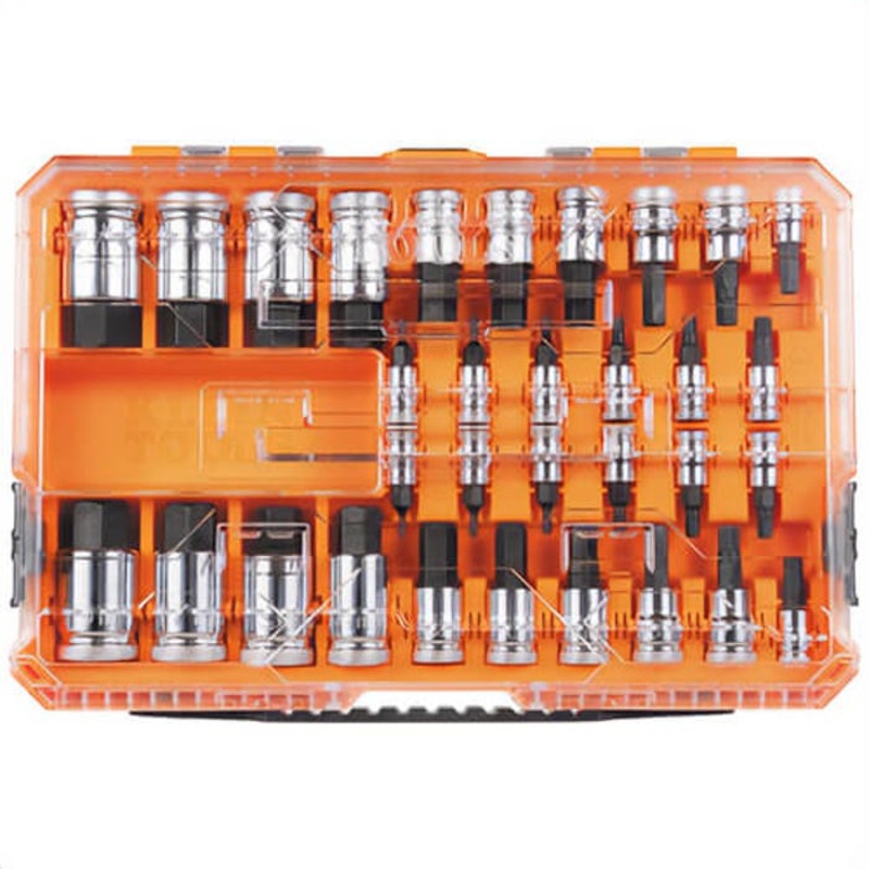 Klein 65233HEX Knurled Hex Bit Socket Set with Case, 6-Point, Chrome-Vanadium, Steel, SAE and Metric, 33 pc