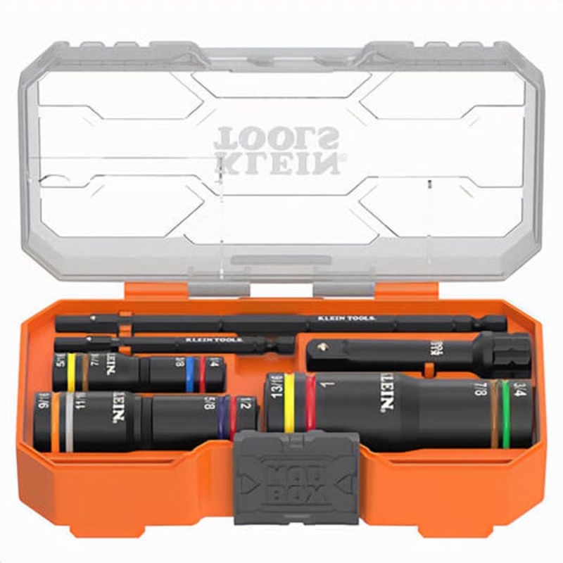 Klein 653QS Knect Quad-12 Deep-Well Heavy-Duty Impact Flip Sockets, 6-Point, SAE, Steel, 1/4 in and 3/8 in Drive, 3 pc