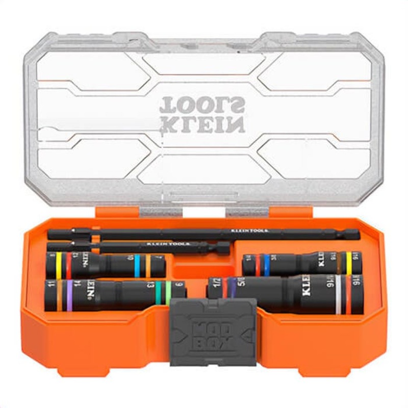 Klein 654QS Knect Quad-16 Heavy-Duty Impact Flip Sockets, 6-Point, SAE and Metric, Steel, 1/4 in and 3/8 in Drive, 4 pc