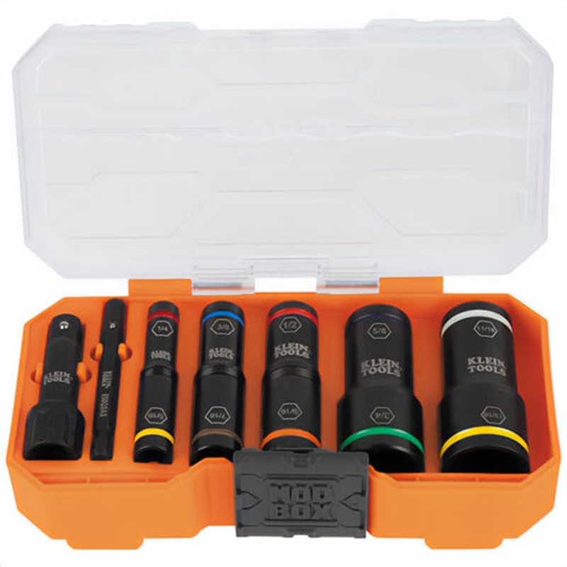 Klein 65618 Heavy Duty Flip Impact Socket Set, Impact-Rated Steel, SAE, 8 pc