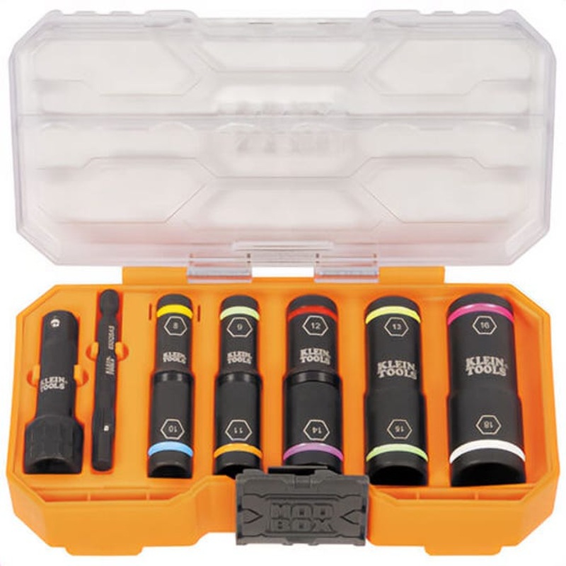 Klein 65619 Knect Flip-10 Heavy Duty Flip Impact Socket Set, Metric, Impact Rated Steel, 8 pc