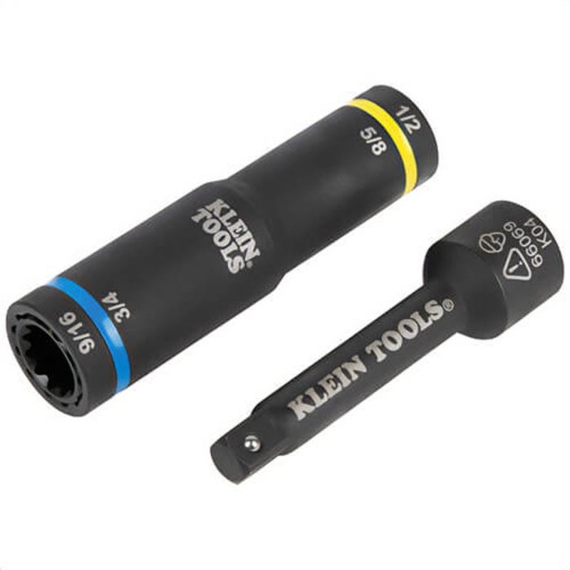 Klein 66009 4-In-1 Flip Quad Socket, 12-Point, Carbon Steel, 0.78 in Outer, 1.1 in Inner